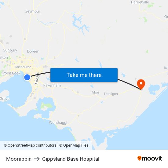 Moorabbin to Gippsland Base Hospital map