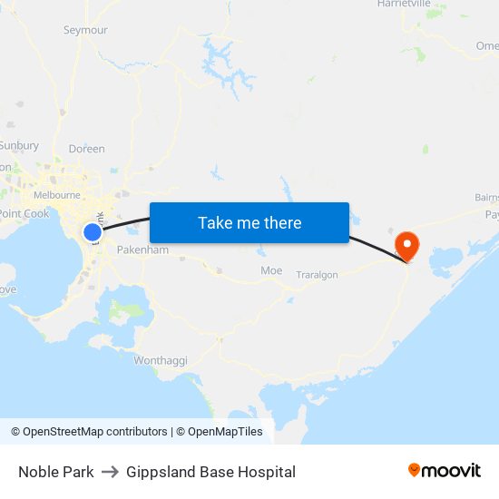 Noble Park to Gippsland Base Hospital map