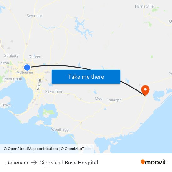 Reservoir to Gippsland Base Hospital map