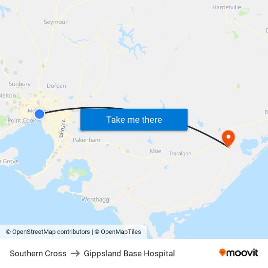 Southern Cross to Gippsland Base Hospital map