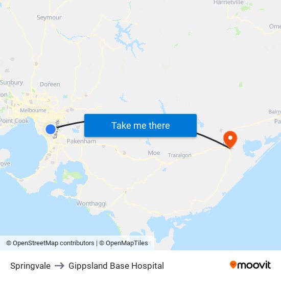 Springvale to Gippsland Base Hospital map