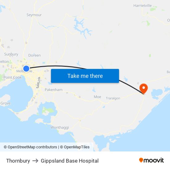 Thornbury to Gippsland Base Hospital map