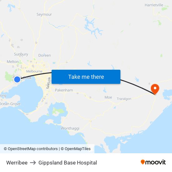 Werribee to Gippsland Base Hospital map