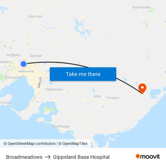 Broadmeadows to Gippsland Base Hospital map