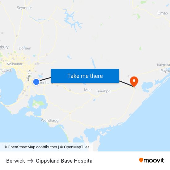 Berwick to Gippsland Base Hospital map