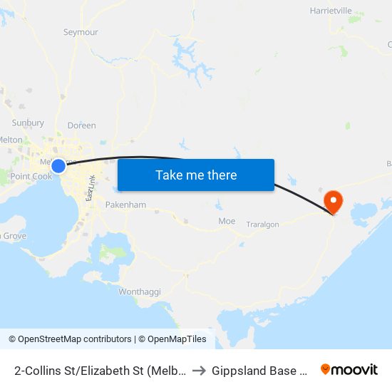 2-Collins St/Elizabeth St (Melbourne City) to Gippsland Base Hospital map