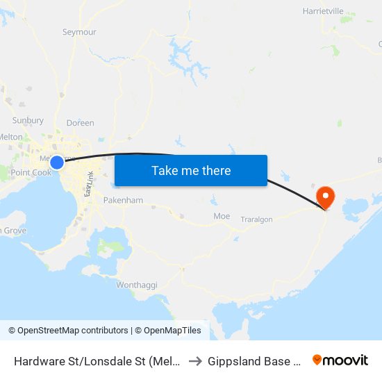 Hardware St/Lonsdale St (Melbourne City) to Gippsland Base Hospital map