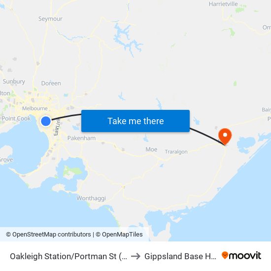 Oakleigh Station/Portman St (Oakleigh) to Gippsland Base Hospital map