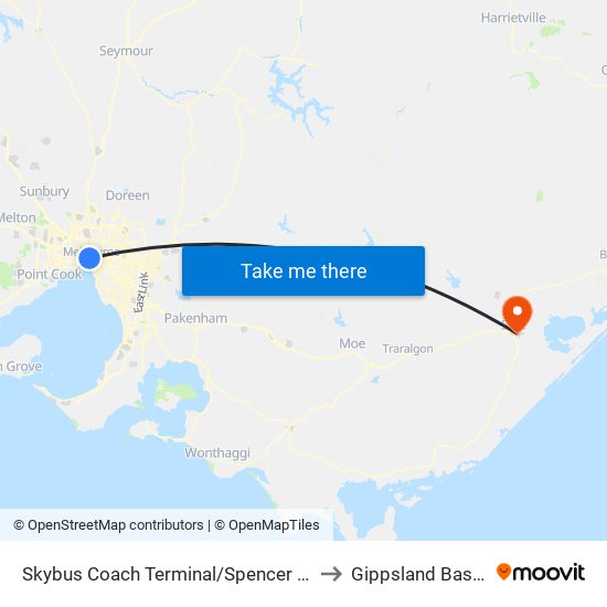 Skybus Coach Terminal/Spencer St (Melbourne City) to Gippsland Base Hospital map