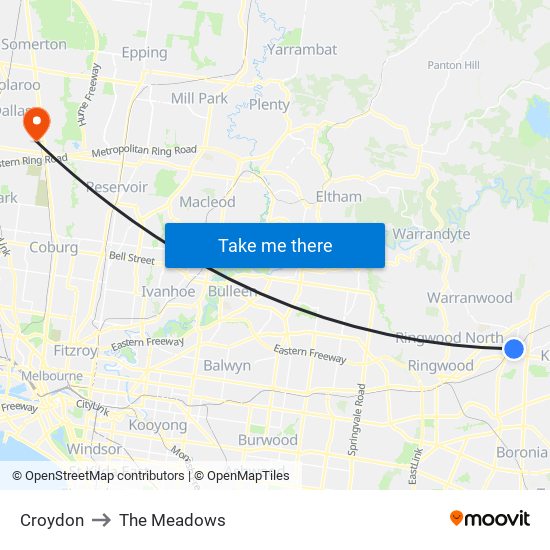 Croydon to The Meadows map