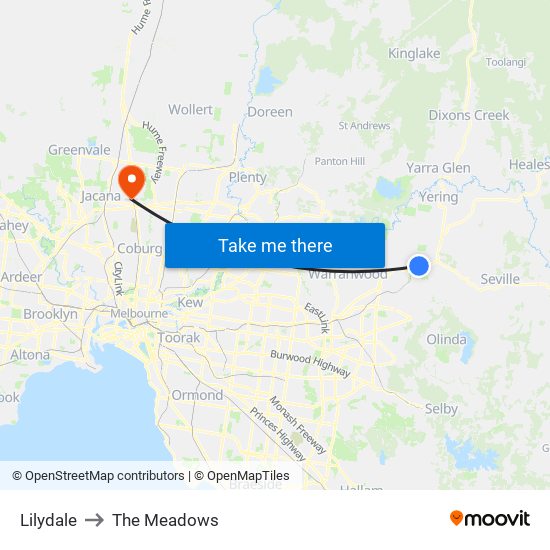 Lilydale to The Meadows map