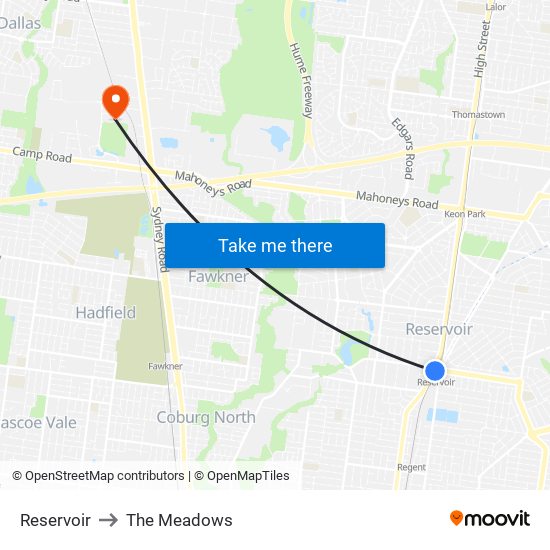 Reservoir to The Meadows map