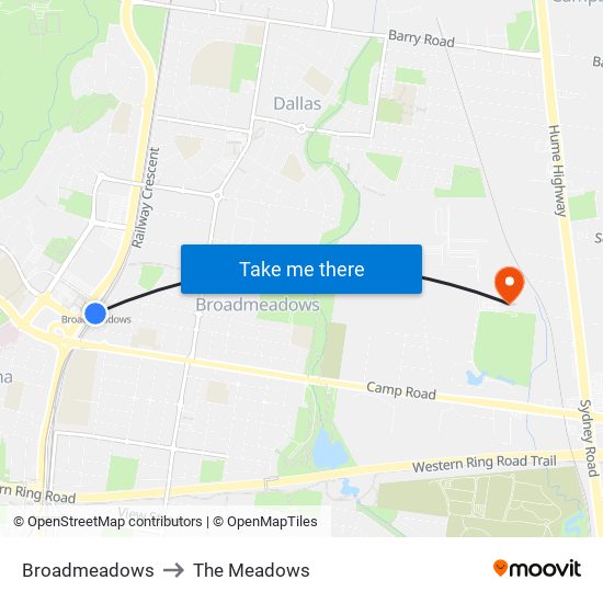 Broadmeadows to The Meadows map