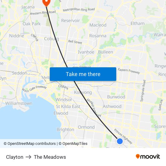 Clayton to The Meadows map