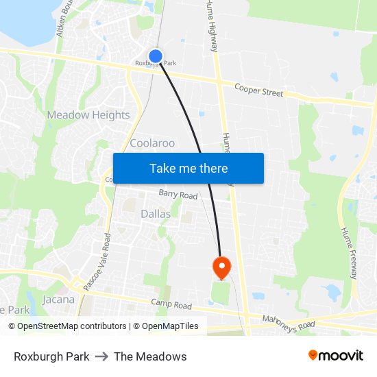 Roxburgh Park to The Meadows map