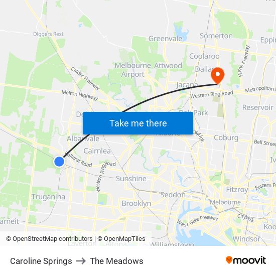 Caroline Springs to The Meadows map