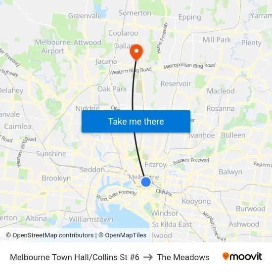Melbourne Town Hall/Collins St #6 to The Meadows map