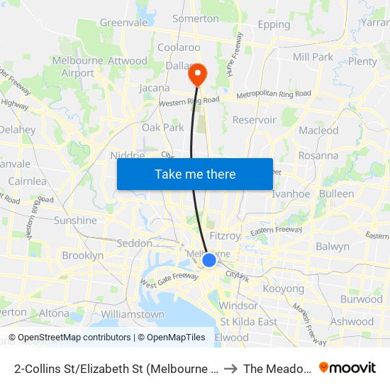 2-Collins St/Elizabeth St (Melbourne City) to The Meadows map