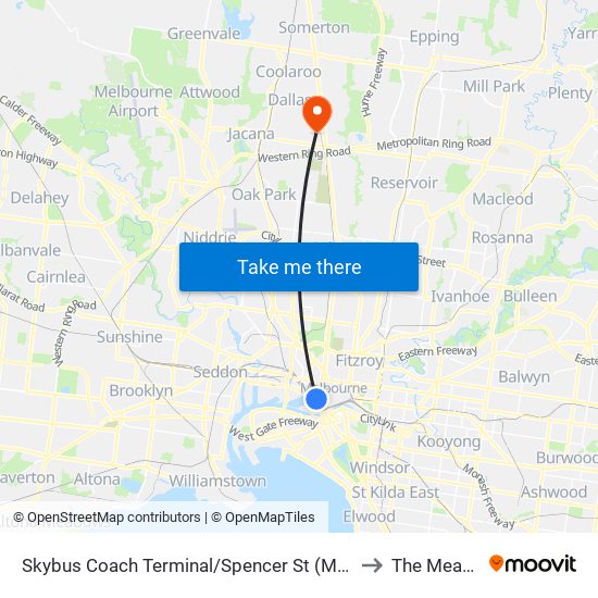 Skybus Coach Terminal/Spencer St (Melbourne City) to The Meadows map