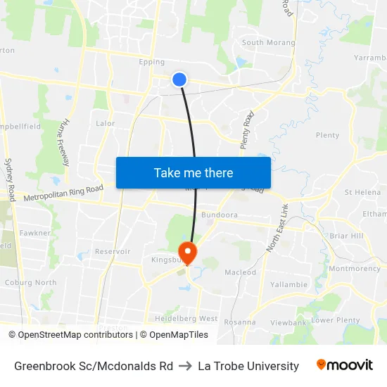 Greenbrook Sc/Mcdonalds Rd to La Trobe University map