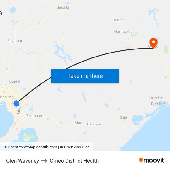 Glen Waverley to Omeo District Health map