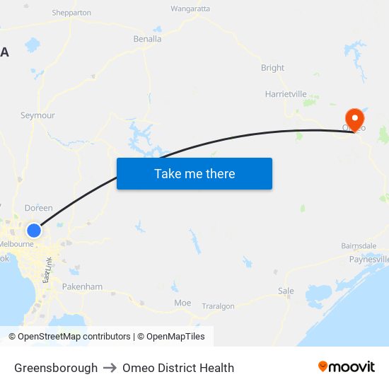 Greensborough to Omeo District Health map