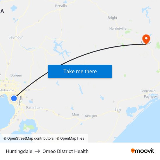 Huntingdale to Omeo District Health map