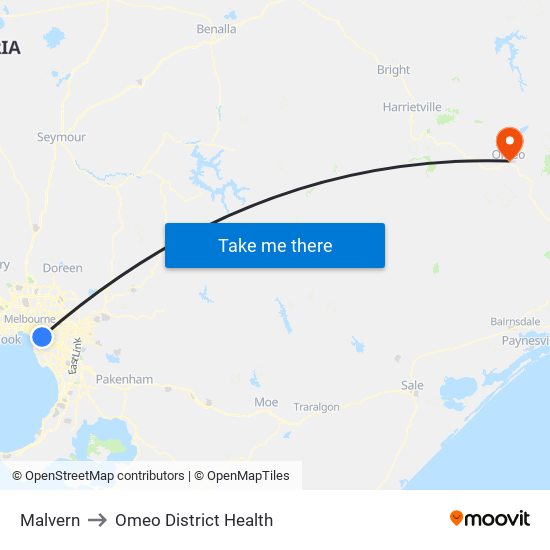 Malvern to Omeo District Health map