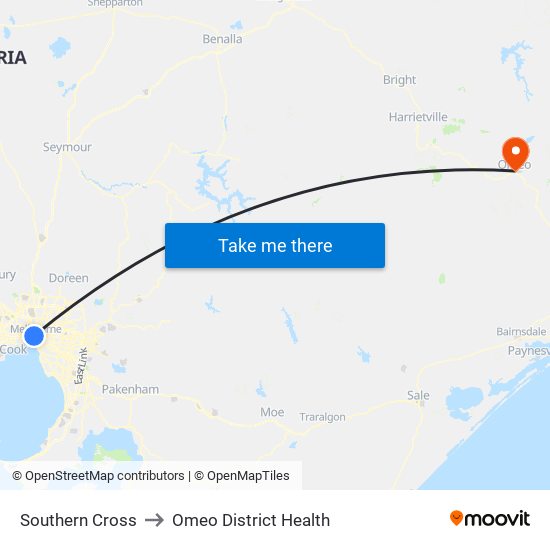 Southern Cross to Omeo District Health map