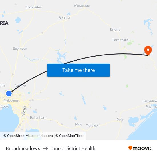 Broadmeadows to Omeo District Health map