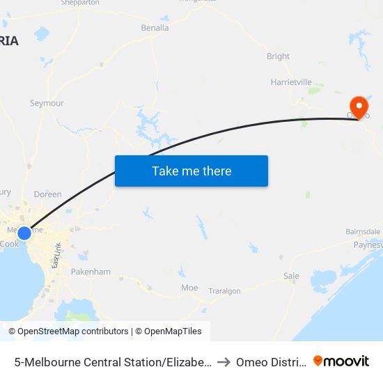 5-Melbourne Central Station/Elizabeth St (Melbourne City) to Omeo District Health map