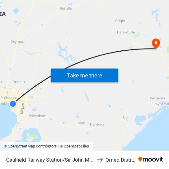 Caulfield Railway Station/Sir John Monash Dr (Caulfield East) to Omeo District Health map