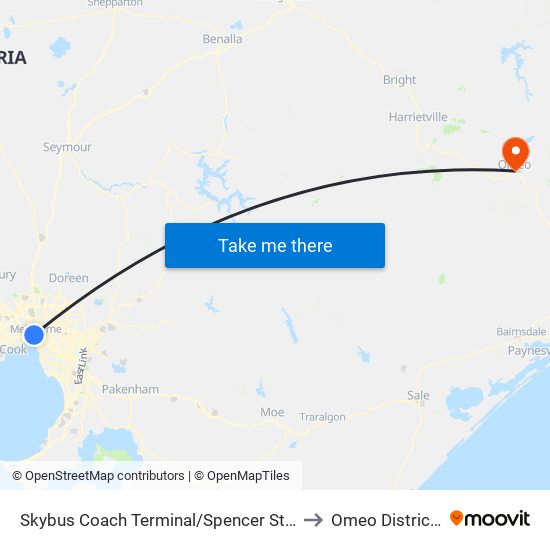 Skybus Coach Terminal/Spencer St (Melbourne City) to Omeo District Health map