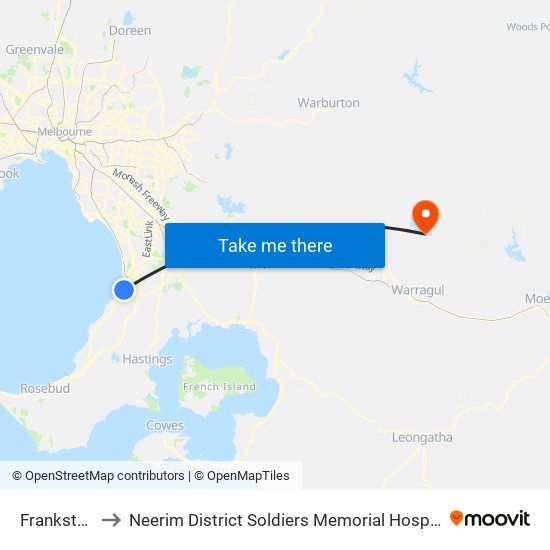 Frankston to Neerim District Soldiers Memorial Hospital map