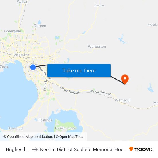 Hughesdale to Neerim District Soldiers Memorial Hospital map