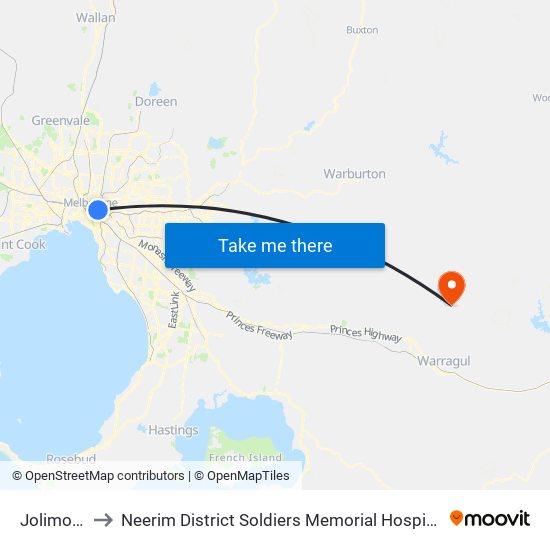 Jolimont to Neerim District Soldiers Memorial Hospital map