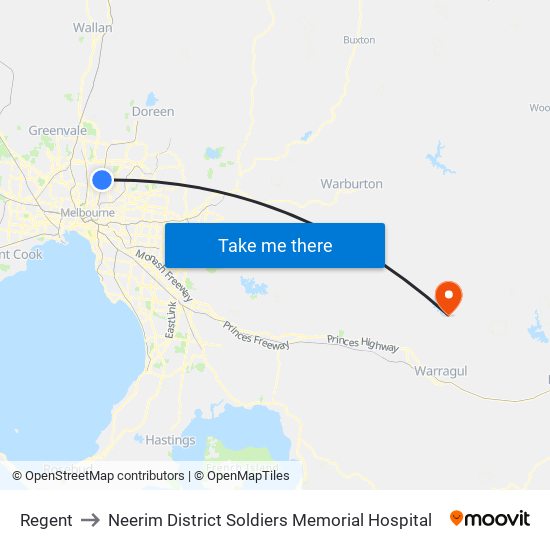 Regent to Neerim District Soldiers Memorial Hospital map