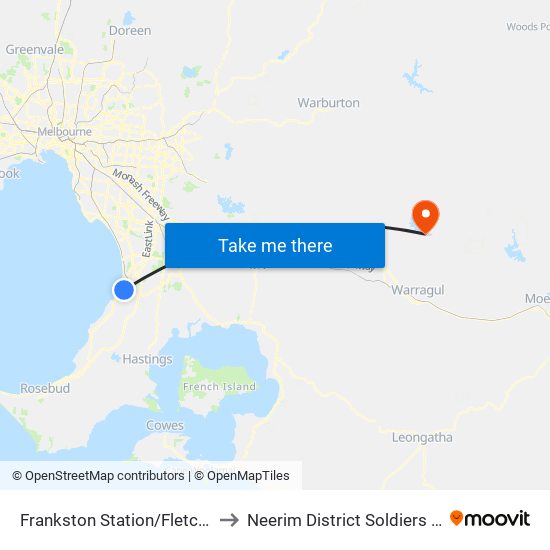 Frankston Station/Fletcher Rd (Frankston) to Neerim District Soldiers Memorial Hospital map
