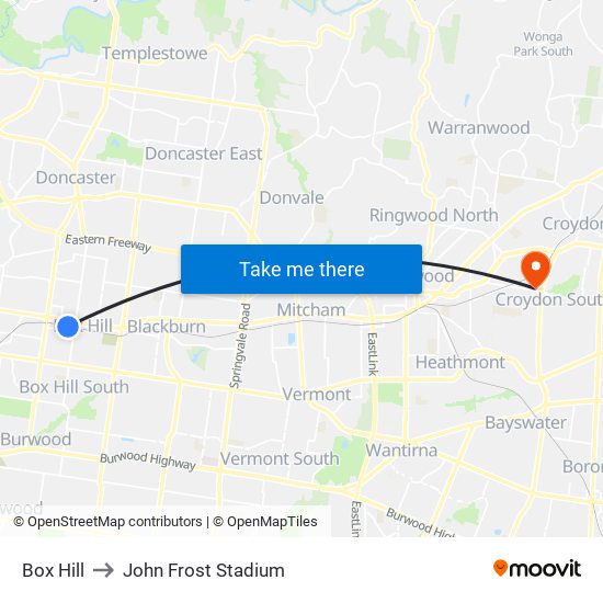 Box Hill to John Frost Stadium map