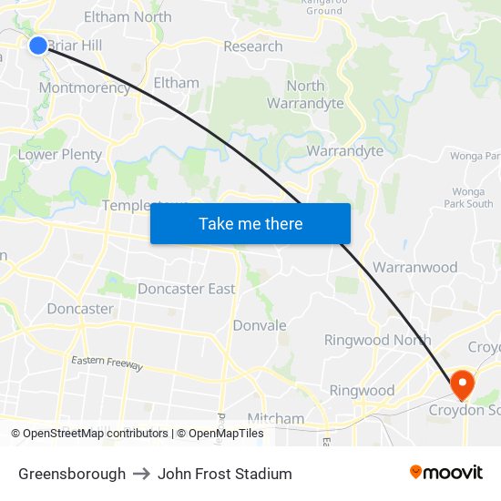 Greensborough to John Frost Stadium map