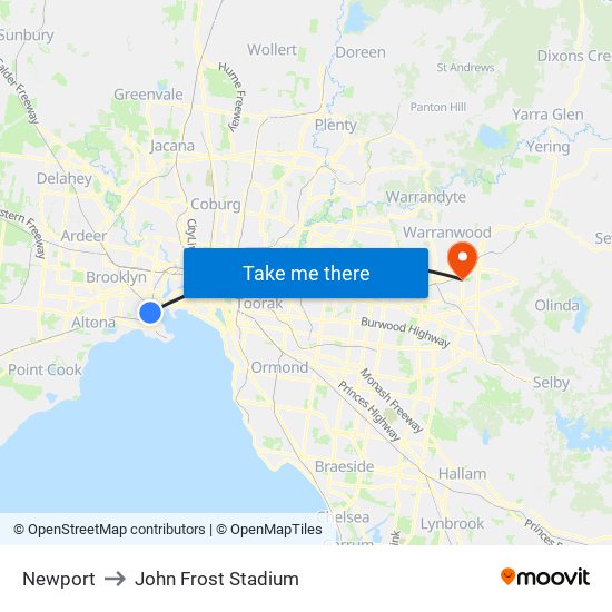 Newport to John Frost Stadium map