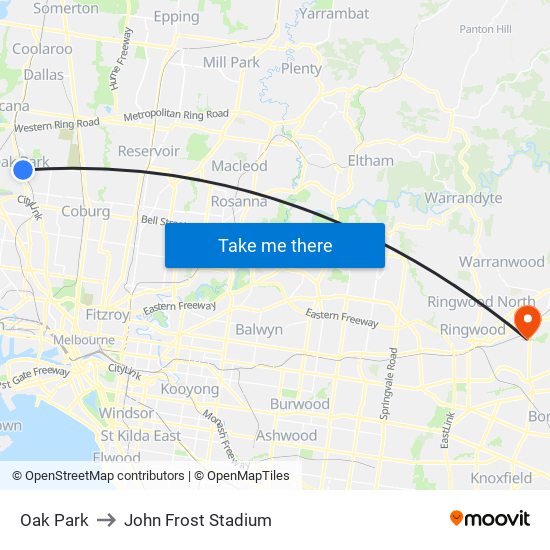 Oak Park to John Frost Stadium map