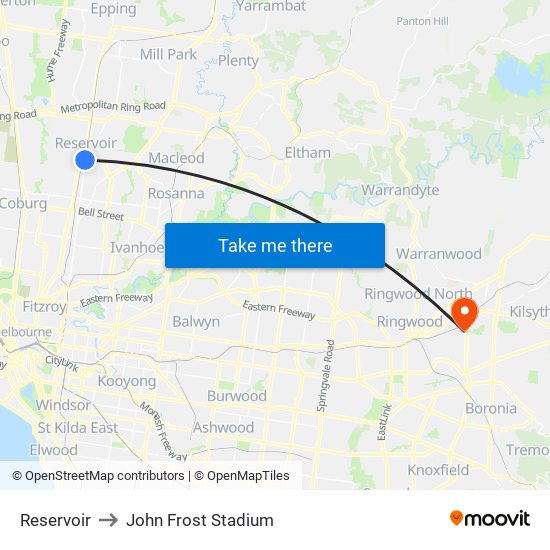 Reservoir to John Frost Stadium map