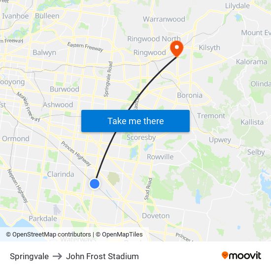 Springvale to John Frost Stadium map