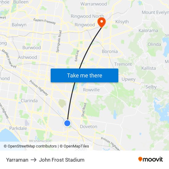 Yarraman to John Frost Stadium map