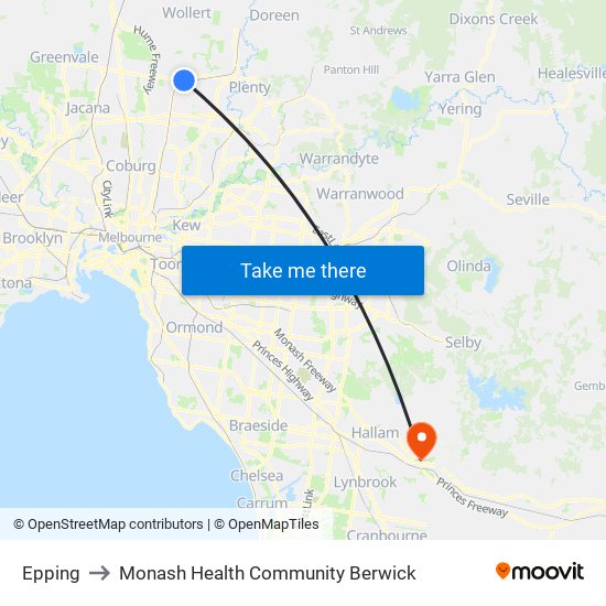 Epping to Monash Health Community Berwick map