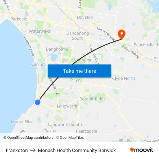 Frankston to Monash Health Community Berwick map