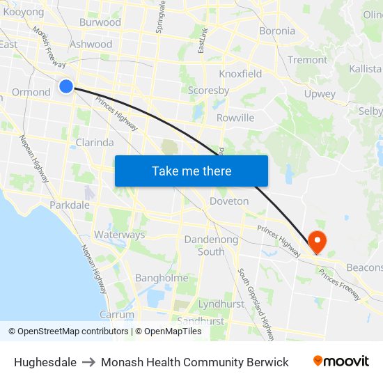 Hughesdale to Monash Health Community Berwick map