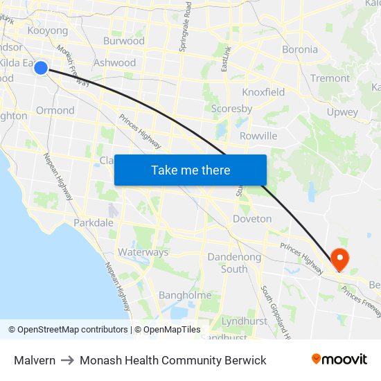 Malvern to Monash Health Community Berwick map