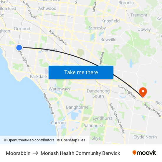 Moorabbin to Monash Health Community Berwick map